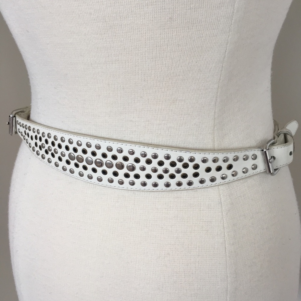 Divided Faux Leather Belt w Stud & Grommet Detail